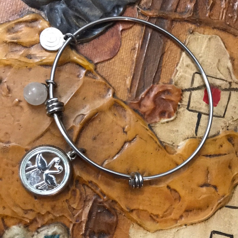 Flamingo Charm Bracelet Silvertone Moonstone